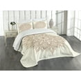 thumbnail image 3 of Ambesonne Retro Quilted Bedspread Set 3 Pcs, Flower Lace, Queen Size, Brown and Ivory, 3 of 5