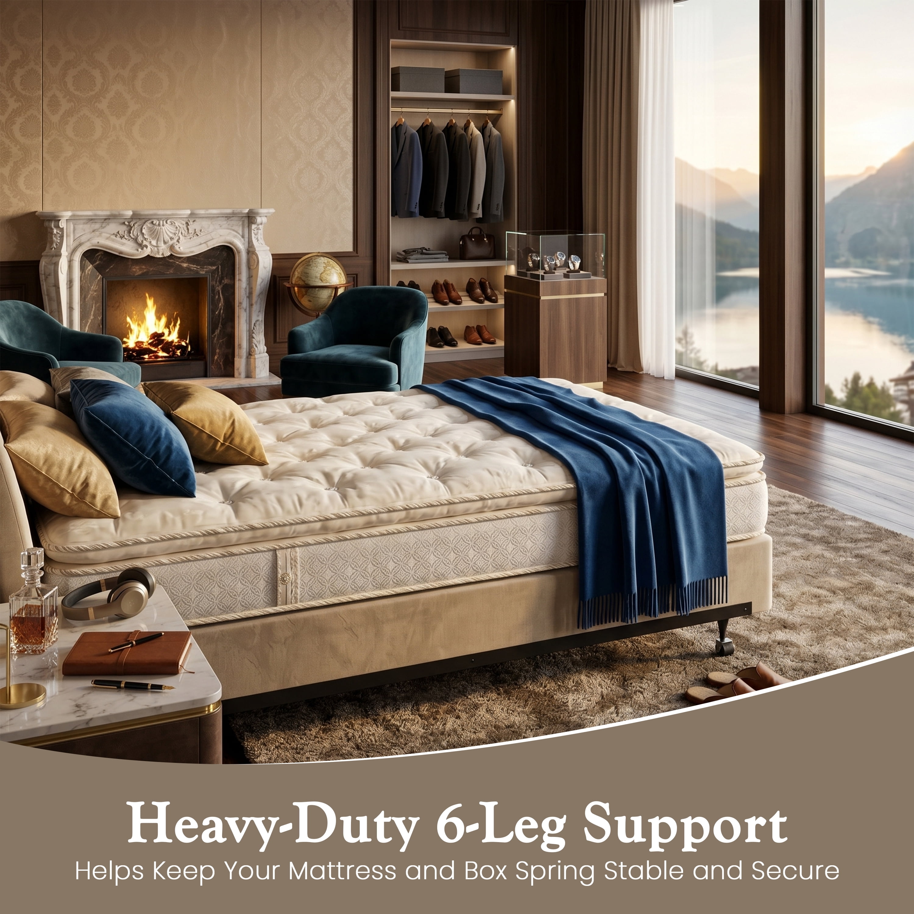 Kings Brand Furniture Metal Adjustable Bed Frame for Twin/Full/Queen Sizes with Rug Rollers & Locking Wheels