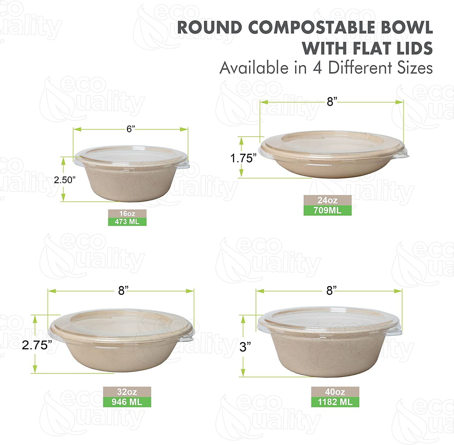 [25 Pack] 32 oz Round Disposable Compostable Paper Bowls with Lids Heavy-Duty, Eco-Friendly Natural Bagasse Unbleached, Heat Resistant, 100% Biodegradable Salad Bowls Alternative to Plastic