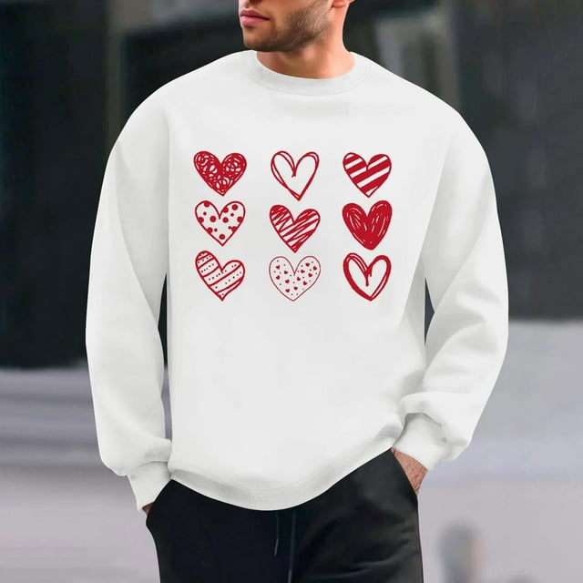 Amzcrzy Sudadera Para Hombre, Con Estampado De Corazones, Informal, De Manga Larga Y Cuello Redondo, Con Capucha, Color Blanco, Talla L