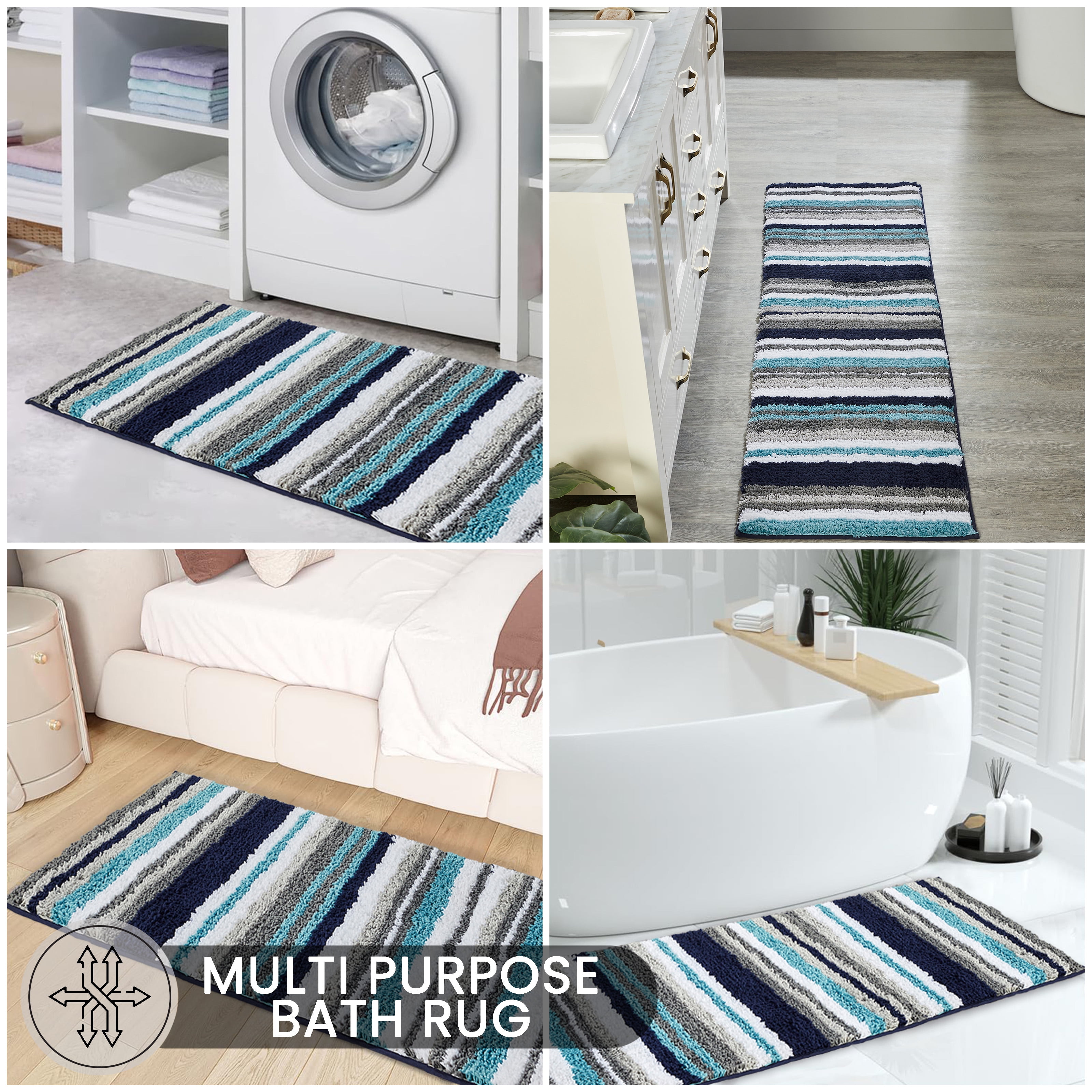 Better Trends 20" x 60" Bathroom Runner Mat, 100% Polyester Non-Slip Bath Rug, Water Absorbent, Machine Washable Griffie Collection - Blue