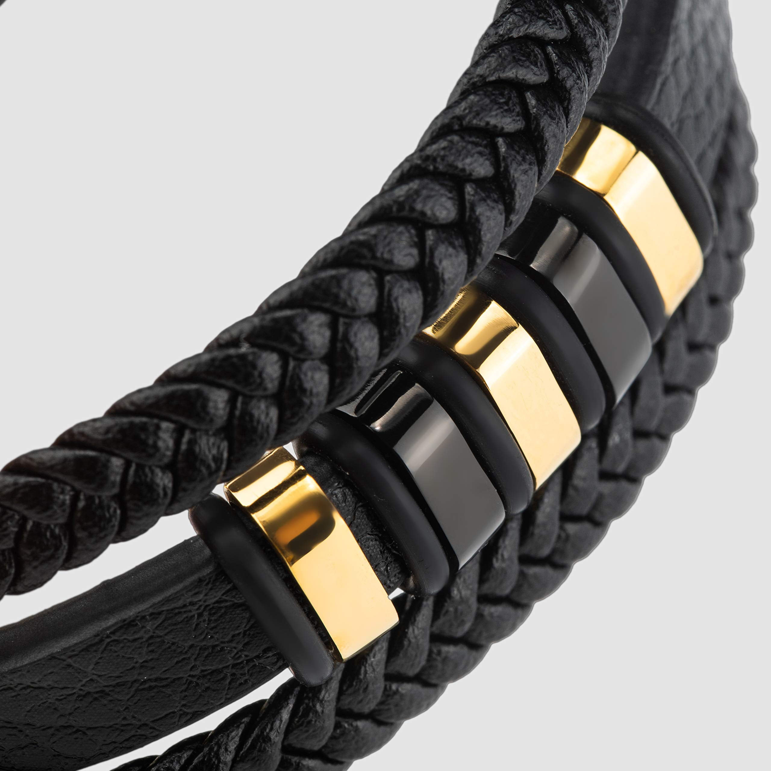 SERASAR Men's Leather Bracelet "Glory" with stainless steel magnetic closure, Gold 20cm, including gift box