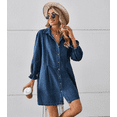 thumbnail image 6 of Women's Button Down Denim Shirt Dress Lantern Long Sleeve Tiered Baydoll Jean Mini Dress, 6 of 6