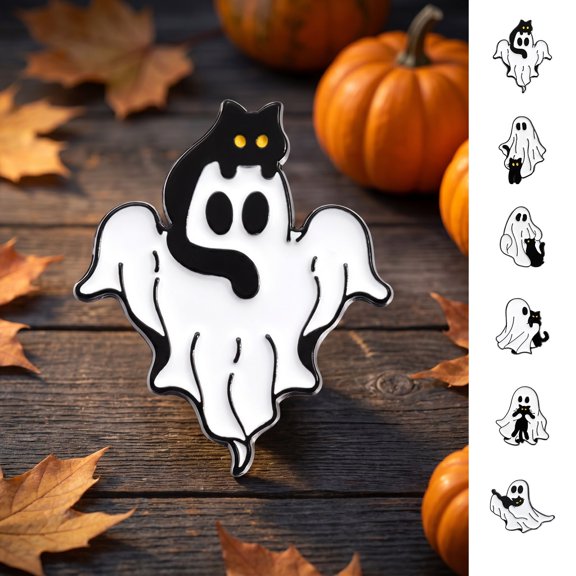 Mini White Ghost Shaped Halloween Decorative Badge Brooch, Lightweight Cute Spooky Accessory, Lovely Pin Ornament for Clothing Backpack Bag Holiday Party Outfit Matching