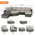 thumbnail image 2 of Modern 8 Pcs Rattan Sectional L- Shaped Patio Furniture Set (2 Corner Sofa, 2 Armless Single Sofa, 1 Scalloped Corner Sofa, 1 Scalloped Ottoman, 1 Ottoman, 1 Coffer Table), 3 Available Color Cushion, 2 of 12