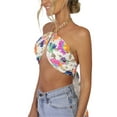 thumbnail image 4 of Sequined Chain Halter-Neck Bustier Wrapped Tube Tops Women Back Tie Up Tank Tops Crop Pink M, 4 of 5