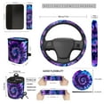 thumbnail image 5 of Uorisanigo Car Seat Cover Full Set 15 PCS Purple Blue Tie-Dye Print with Steering Wheel Cover,Seatbelt Pads,Trash Bin,Air Vent Pouch,Wristlet Keychain,Rearview Mirror Cover,Car Coasters,Accessories, 5 of 7