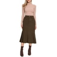 thumbnail image 2 of Falda de pana INSPIRE CHIC para mujeres, alta cintura, elegante y casual, con cola de pez, midi, talla XL, marrón, 2 of 6