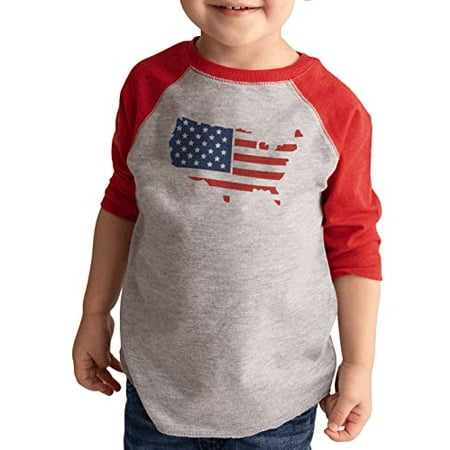 

7 ate 9 Apparel Kids Patriotic 4th of July Shirt - USA Flag Map Red Shirt 2T