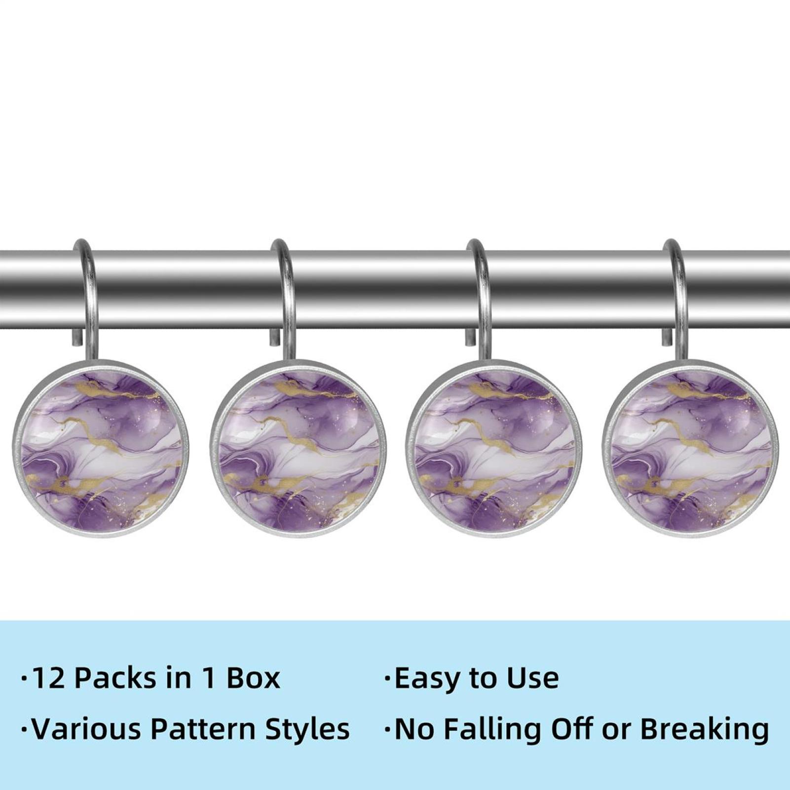 HemaKayy 12 Pcs Shower Curtain Hooks Bathroom Decorative Accessories Purple White Marble