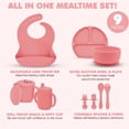 thumbnail image 3 of Sili Monster Baby Silicone Feeding Set with Sippy Cup Suction Plate Bowl Utensils Cup (Petal Pink), 3 of 7
