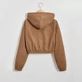 thumbnail image 4 of gbyLJF Womens Fleece-lined Corduroy Coat Short Fleece Thickened Long Sleeve Hooded Jacket for Winter Solid Color Zip Up Cardigan, 4 of 7