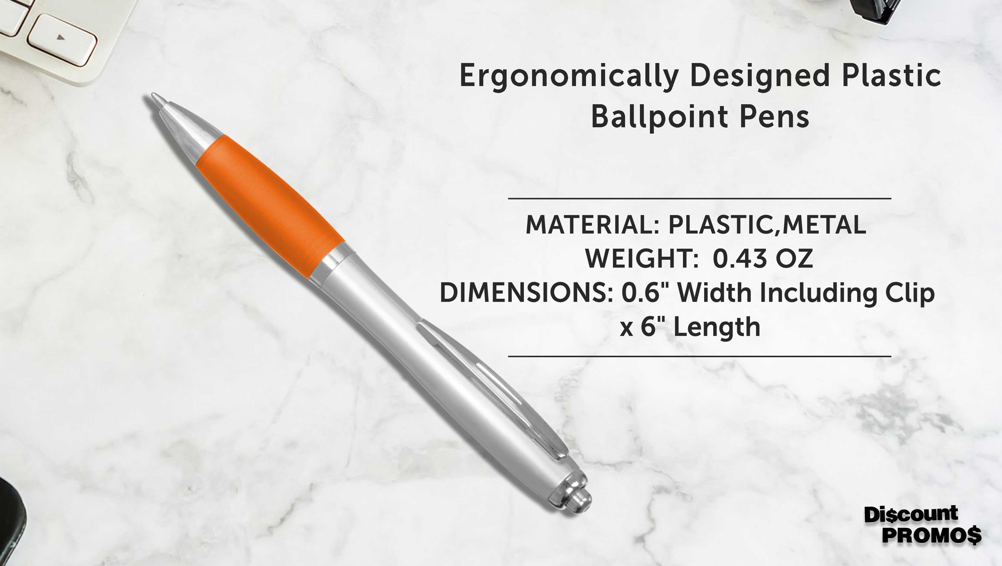 Ballpoint Pens With Rubber Grip, 10 pack, Black Ink Writing Pens in Bulk, Orange