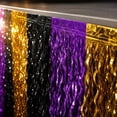 thumbnail image 4 of Halloween Wavy Foil Fringe Table Skirt, Black Purple Orange Metallic Table Curtain for Trick or Treat Dessert Table Party Decorations, 4 of 7