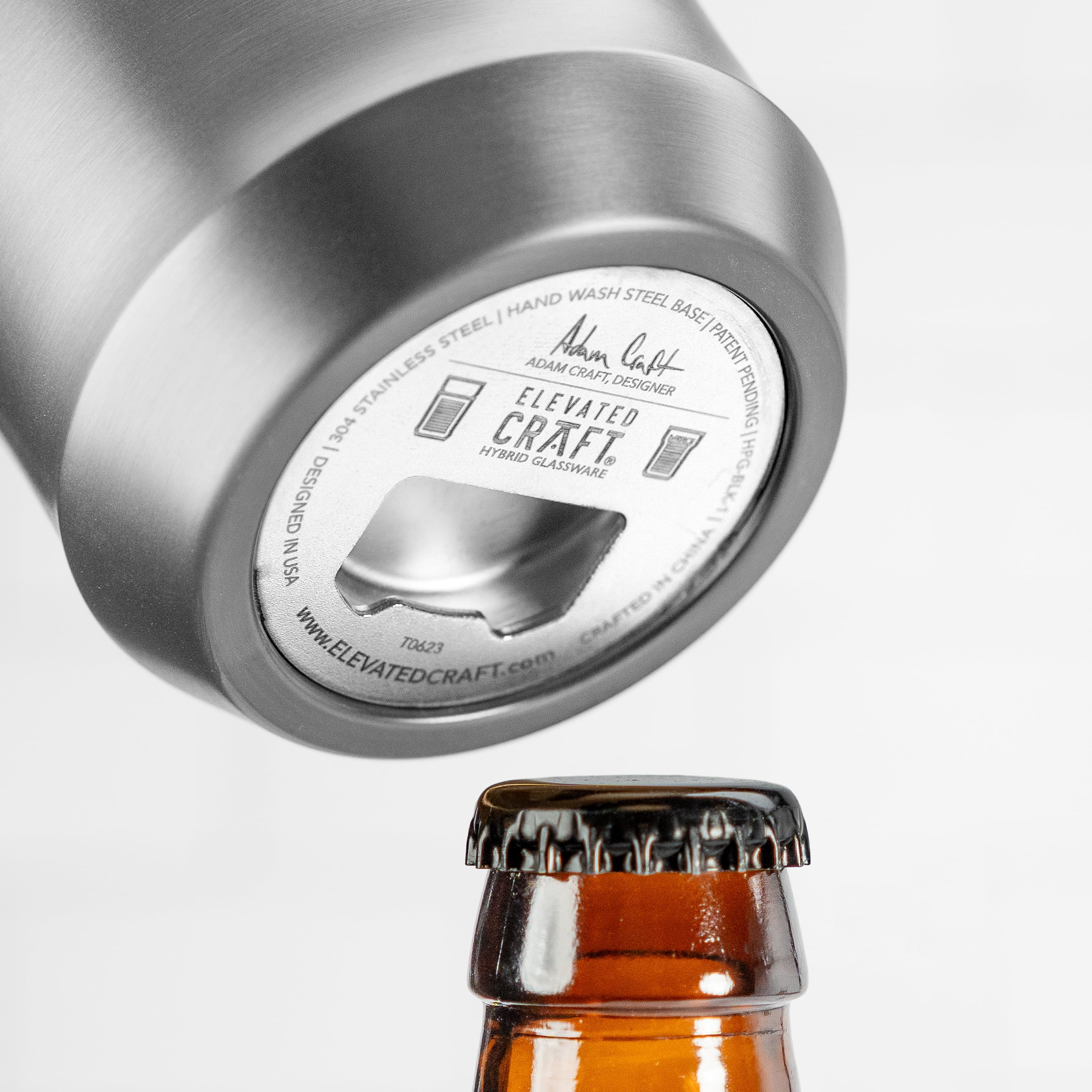 Elevated Craft Hybrid Vacuum Insulated Stainless Steel Base with Removable Pint Glass Insert, Ideal Insulation for Beers & Cold Beverages with Built-in Bottle Opener, Durable & Stylish, Black (16 oz)