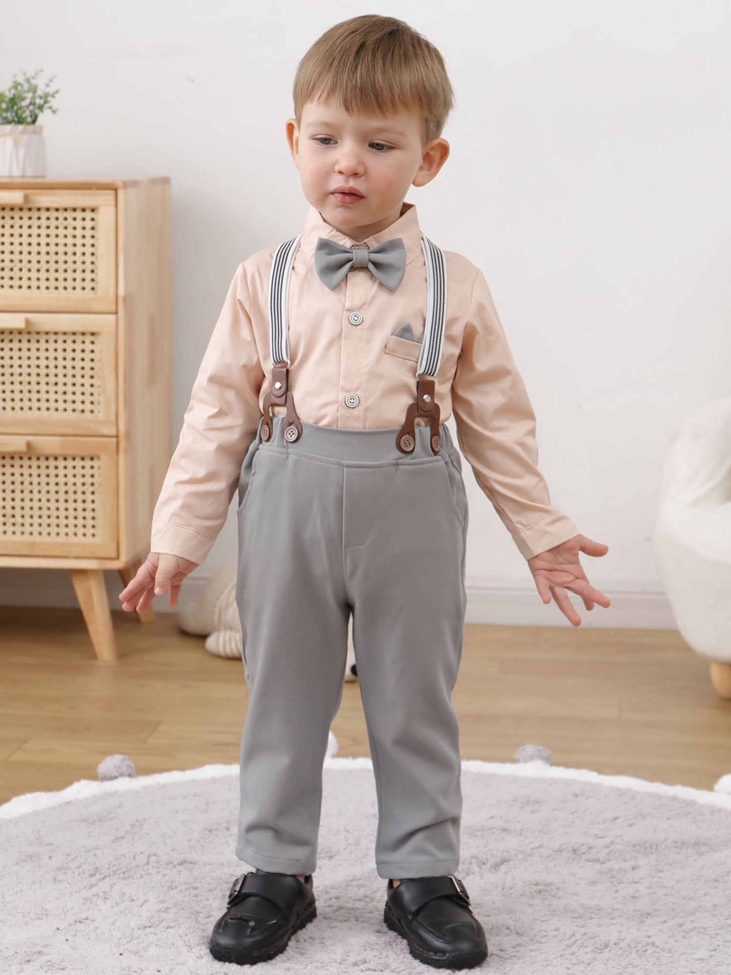 CARETOO Toddler Baby Boy Clothes Suit Gentleman Wedding Formal Dress Shirt Bowtie Suspender Pants