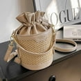 thumbnail image 3 of Bucket Bags Fashion Straw PU Leather Stitching Shoulder Bag for Work (Khaki), 3 of 8