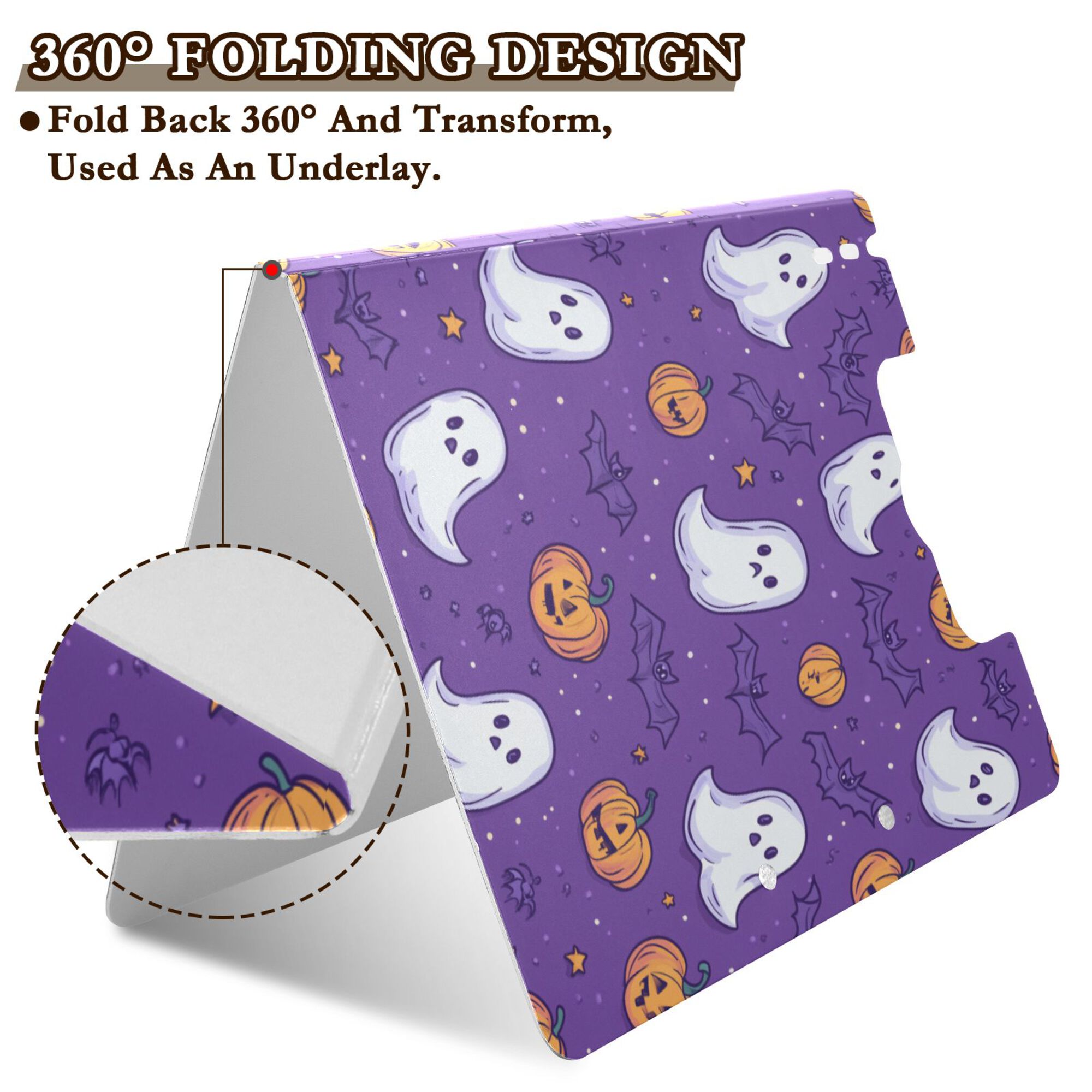 FORMRS A4 Clipboard Folder with Pen Holder Horizontal Foldable School Office Binder, Halloween Purple Ghosts