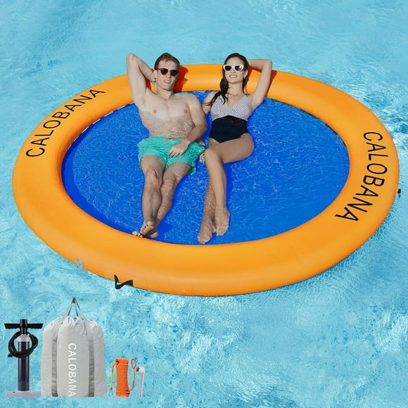 Water Hammock (8' Circle) Orange+BlueRound Floating Ring Inflatable Water Hammock Heavy Duty River Floats Lake Raft for Adults Tanning Pool Lounger Float Island Platform Pad Mat for Party