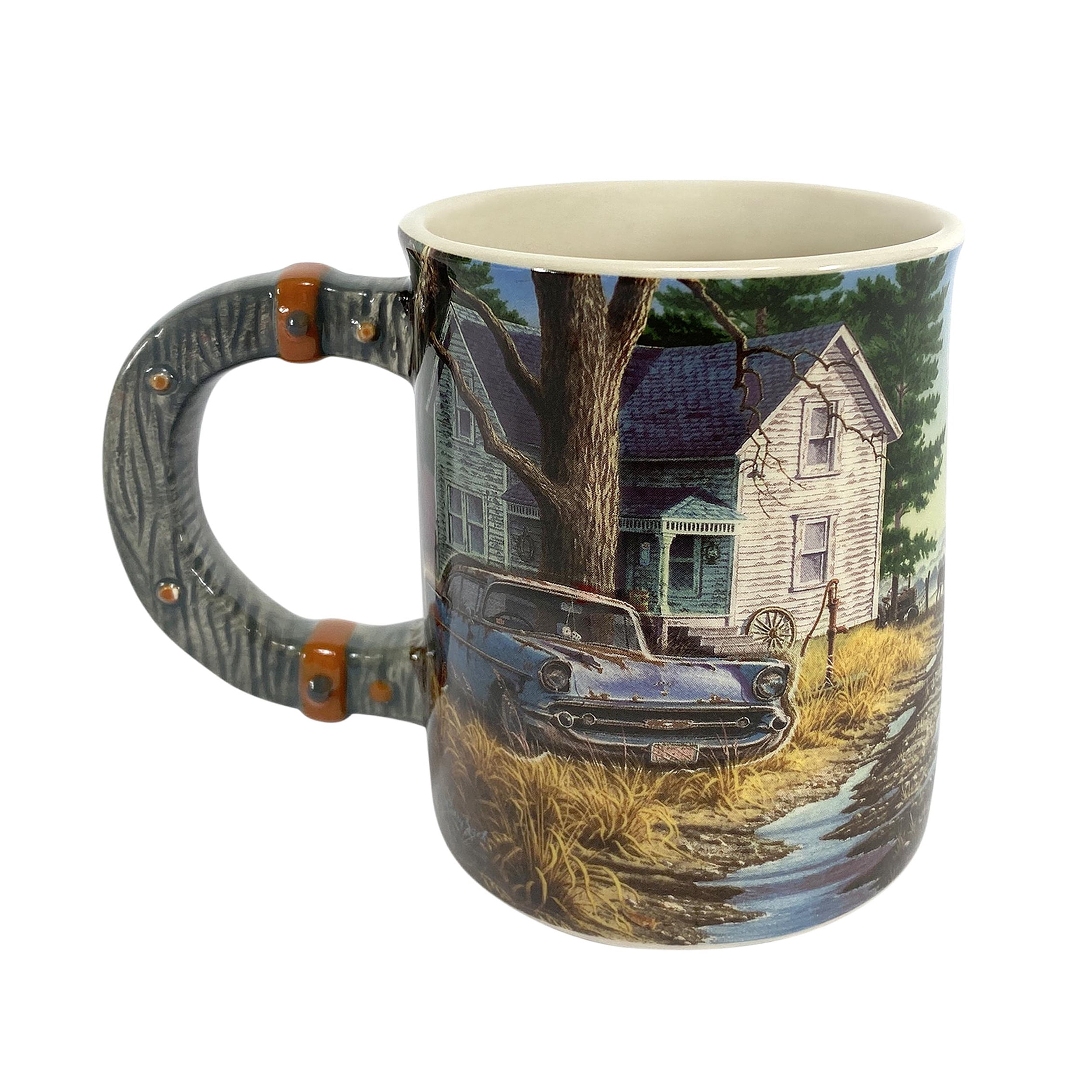 Rivers Edge Products Whitetail Deer 3D Ceramic Coffee Mug with Handle, 15 Ounces, Espresso Cups and Coffee Cups Ceramic, Perfect for Coffee, Expresso, Latte, or Tea, Deer on Farm
