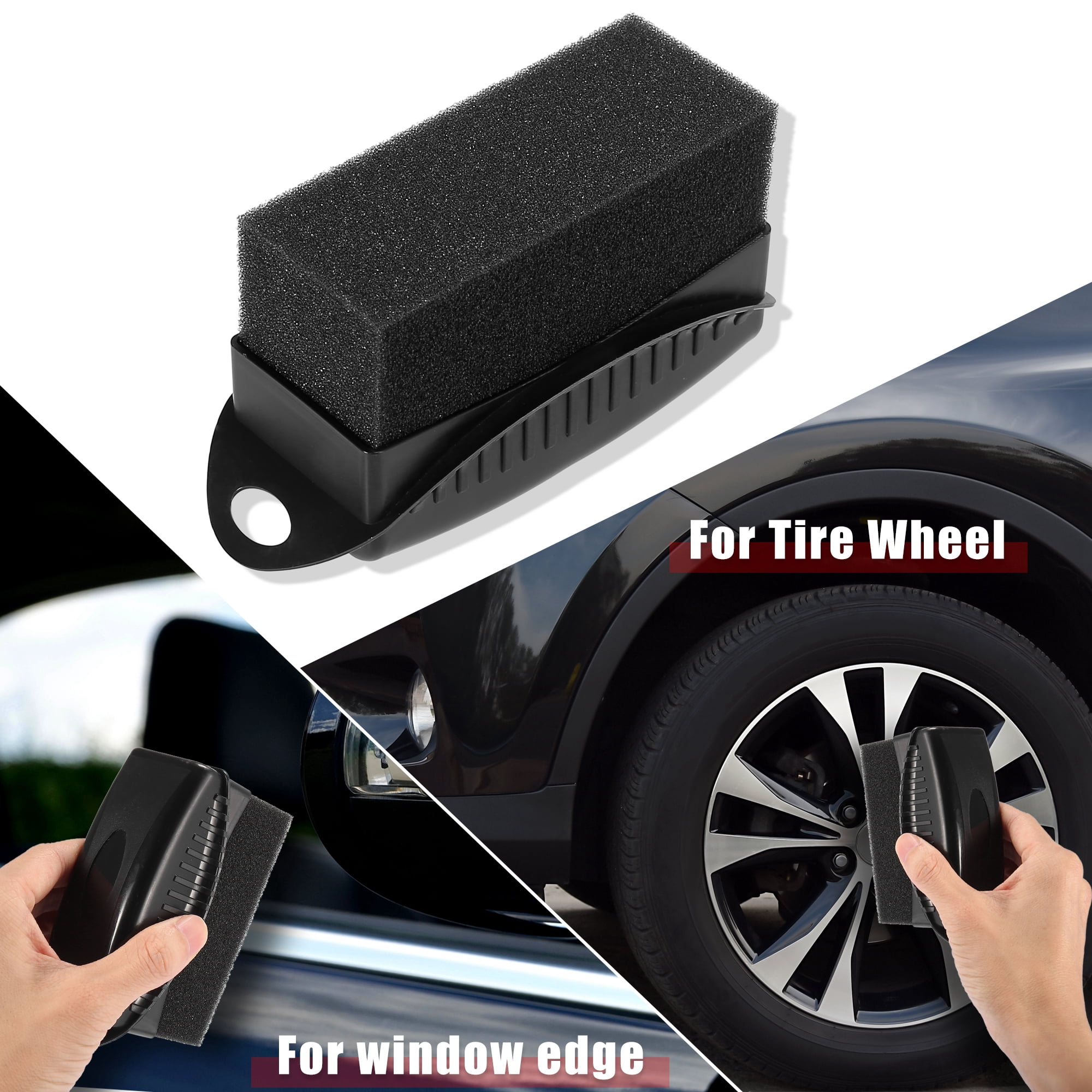 Unique Bargains 2Pcs Tire Wheel Rim Trim Sponge Foam Brush 3.94"x1.57"x2.36" Black