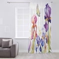 thumbnail image 3 of Watercolor Purple Floral, Semi Sheer Curtains Drapes for Living Room, Bedroom, French Doors Window 45 Inches Long, Flower Leaves Hearb White Rod Pocket Chiffon Curtain Drapery Voile Draperies Panel, 3 of 6