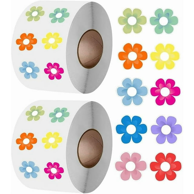 2 rollos de 1000 pegatinas autoadhesivas de papel con diseño floral para primavera y verano, pegatinas decorativas de flores para sellar.