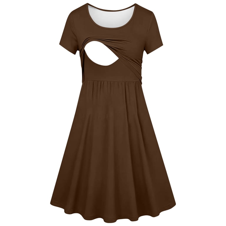 LADIGASU Women Casual Short Sleeve Maternity Nursing Dress, Loose Summer Breastfeeding Dress, Women's, Size: Large, Brown LADIGASU Women Casual Short Sleeve Maternity Nursing Dress, Loose Summer Breastfeeding Dress, Women's, Size: Large, Brown
