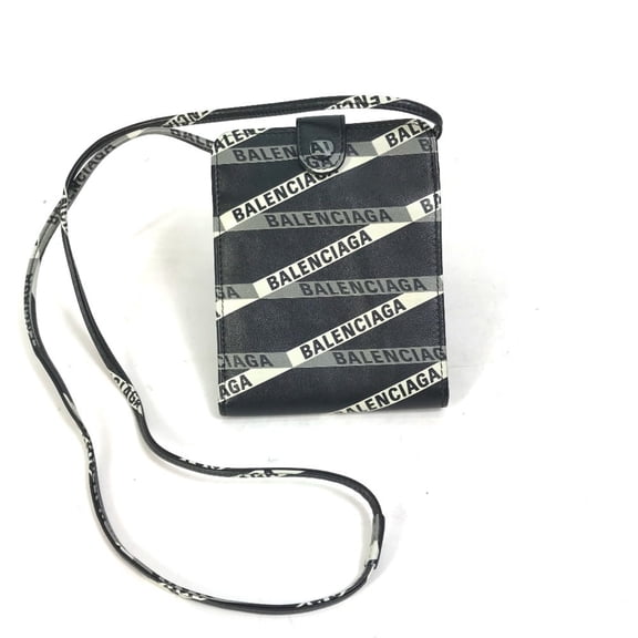 Pre-Owned BALENCIAGA Explorer Shoulder Wallet with Logo, Black Leather, Men's, 541567 (Good)