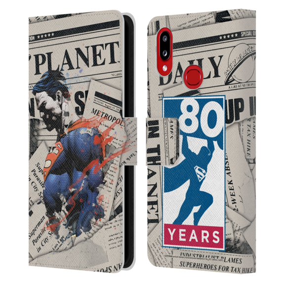 Head Case Designs Officially Licensed Superman DC Comics 80th Anniversary Newspaper Leather Book Wallet Case Cover Compatible with Samsung Galaxy A10s (2019)