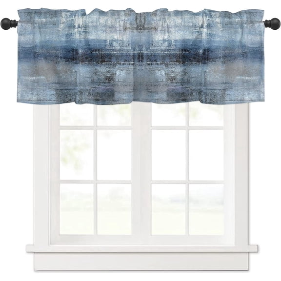 Navy Blue Curtains for Bedroom Living Room, Abstract Art Valances Roman Shades for Windows Cafe Decor,Farmhouse Curtains & Drapes Aesthetic Rod Pocket Valances for Kitchen Window Curtains Over Sink
