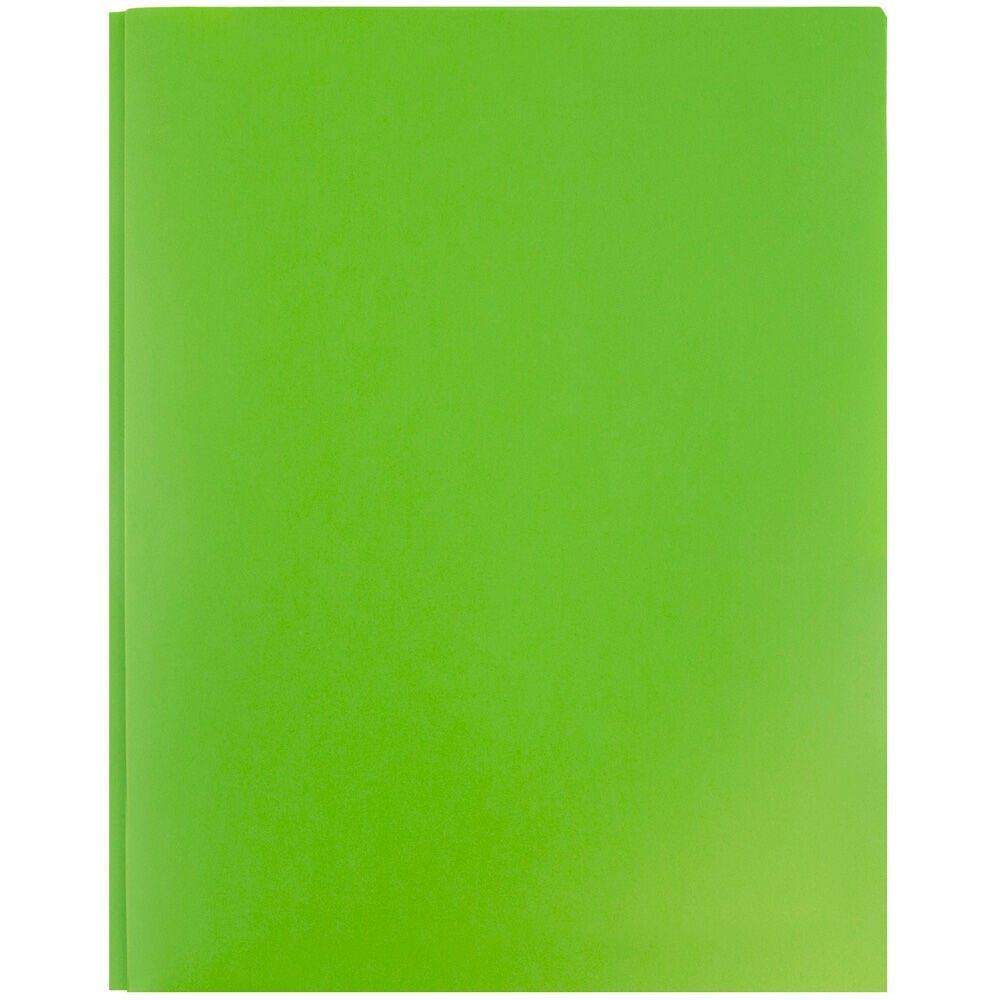 JAM Paper Plastic 2 Pocket POP Folders with Prongs Fastener Clasps, Lime Green, Bulk 48/Pack