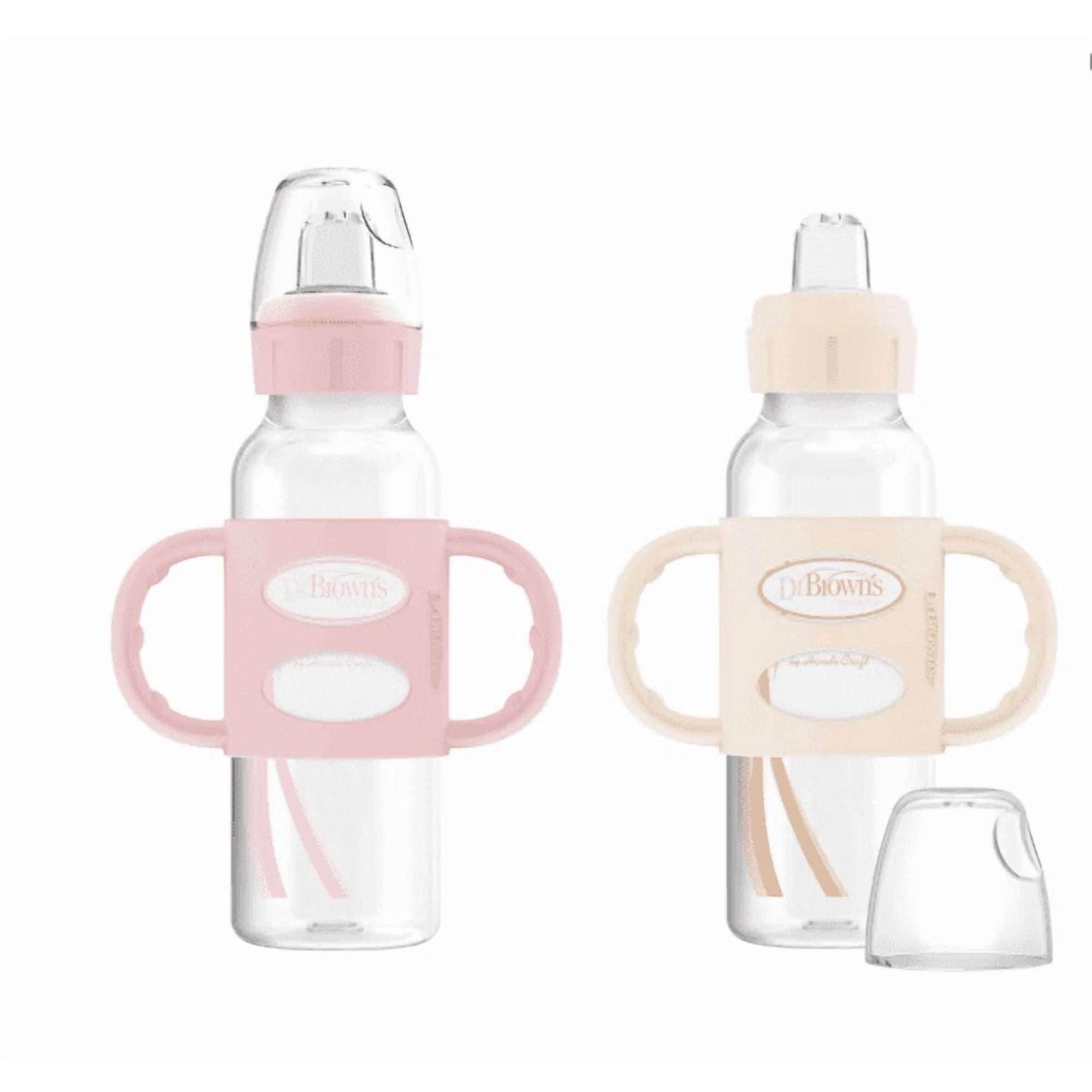 Narrow Sippy Bottle with Silicone Handles and Soft Spout, 8 fl oz 2-Pack, 6m+, BPA-Free Baby Feeding Bottle, Infant Sippy Cup, Light Pink and Ecru