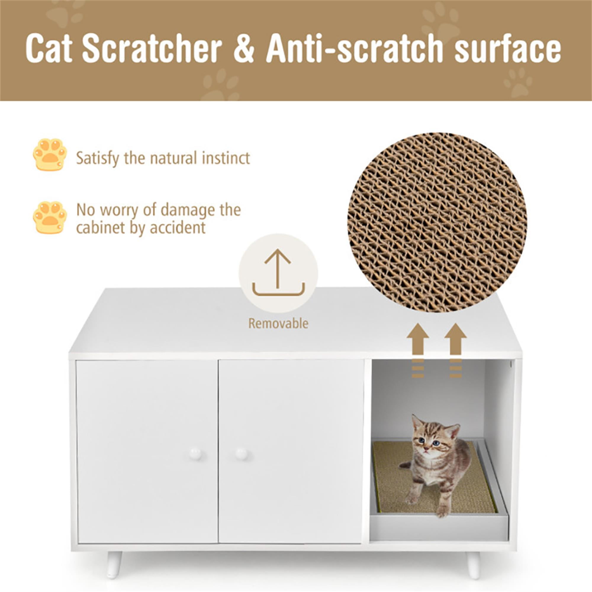 Kadyn 35" Hidden Cat Litter Box Enclosure with Divider and Double Doors, Cat House Washroom Furniture, White