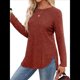 thumbnail image 3 of Camisas de Larga para Mujer, Túnicas, Blusas Holgadas, Elegantes, Cuello Redondo, Suéteres Básicos. Color Caramelo L, 3 of 7