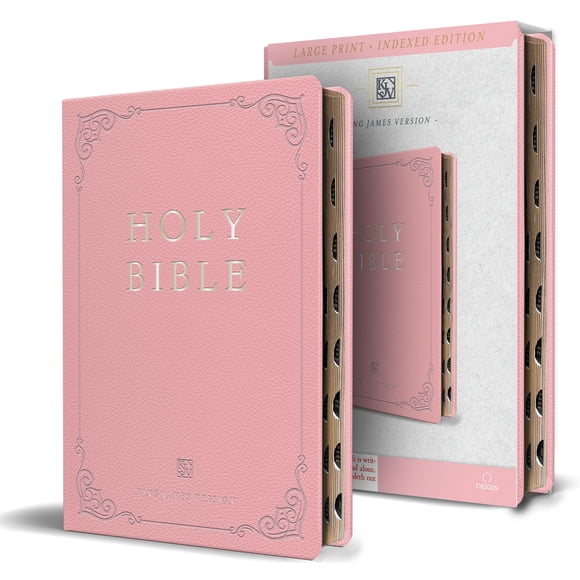 Biblia Origin KJV de letra grande, cuero sintético rosa