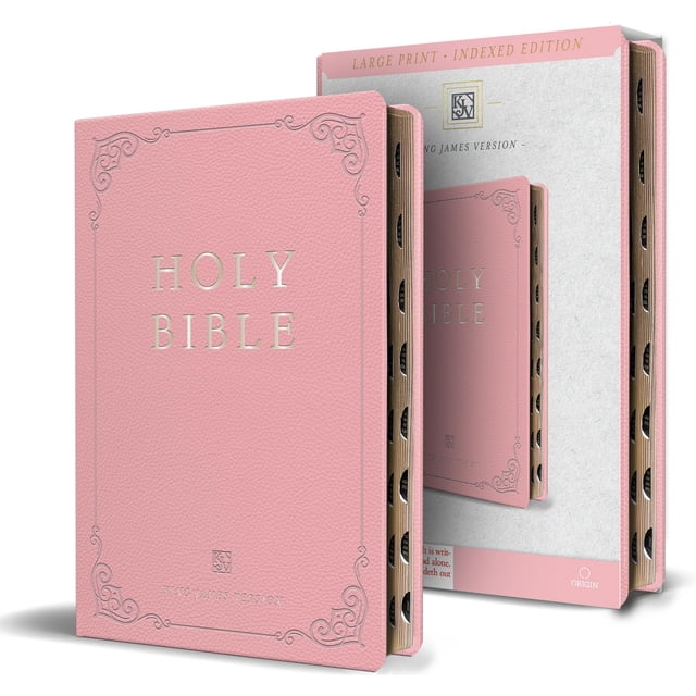 Biblia Origin KJV de letra grande, cuero sintético rosa