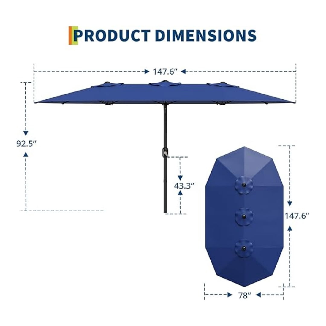 13FT Outdoor Umbrellas for Patio, Double-Sided Rectangular Patio Umbrella Market Umbrella with Base Waterproof and Windproof Fade Resistant Canopy for Deck Pool Garden Backyard