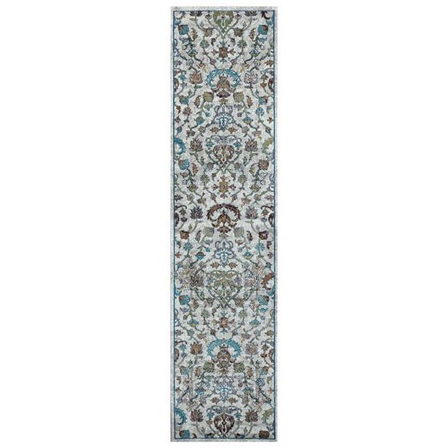 LR Resources GALAC81375IVU2389 Jacobean Runner Rug Gray & Sky Blue & Sky Blue - 2 ft. 3 in. x 8 ft. 9 in