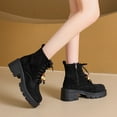thumbnail image 5 of Dasayo Black Women Boots Ankle Motorcycle Hiking Round Toe Lace up Low Heel Booties Women's Shoes 36, 5 of 6