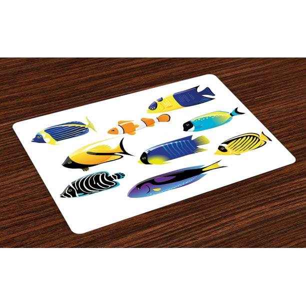 Fish Placemats Set of 4 Various Types of Sea Creatures with Atlantic