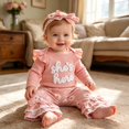 thumbnail image 2 of Enyan Newborn Baby Girl Fall Winter Outfit Long Sleeve Romper Floral Daisy Flare Pants and Headband Clothing Set（Size Newborn）, 2 of 8