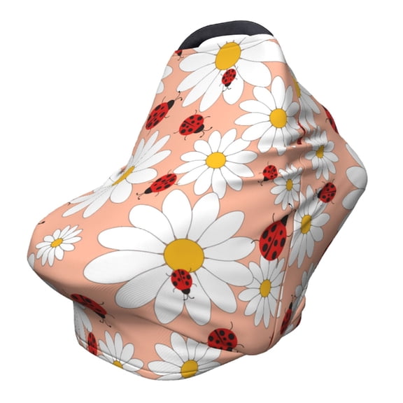 Fotbe Daisy and Ladybug Pattern Car Seat Covers for Babies, Nursing Breastfeeding Cover Infant Carseat Canopy, Soft Stretchy Carrier Cover