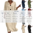 thumbnail image 3 of Hzzrkos Women Casual Vintage Loose Solid Color Three‑Quarter Sleeve V‑Neck Button‑Up Maxi Dress for Daily Vacation Beach Outdoor Occasions, 3 of 6