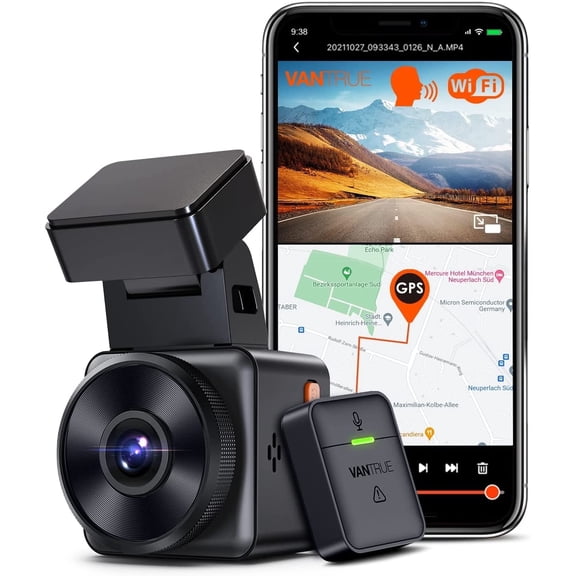 Vantrue Element 1 2.7K WiFi Mini Dash Cam, Super Night Vision, Wireless Controller&App, 24 Hours Parking Mode, Support 512GB Max