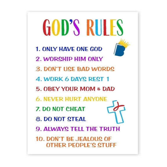 Protestant Ten Commandments Poster Gods Rules Biblical Wall Art Exodus 20 Scripture Decor Educational Gift for Kids Sunday School Church Classroom Nursery Bedroom