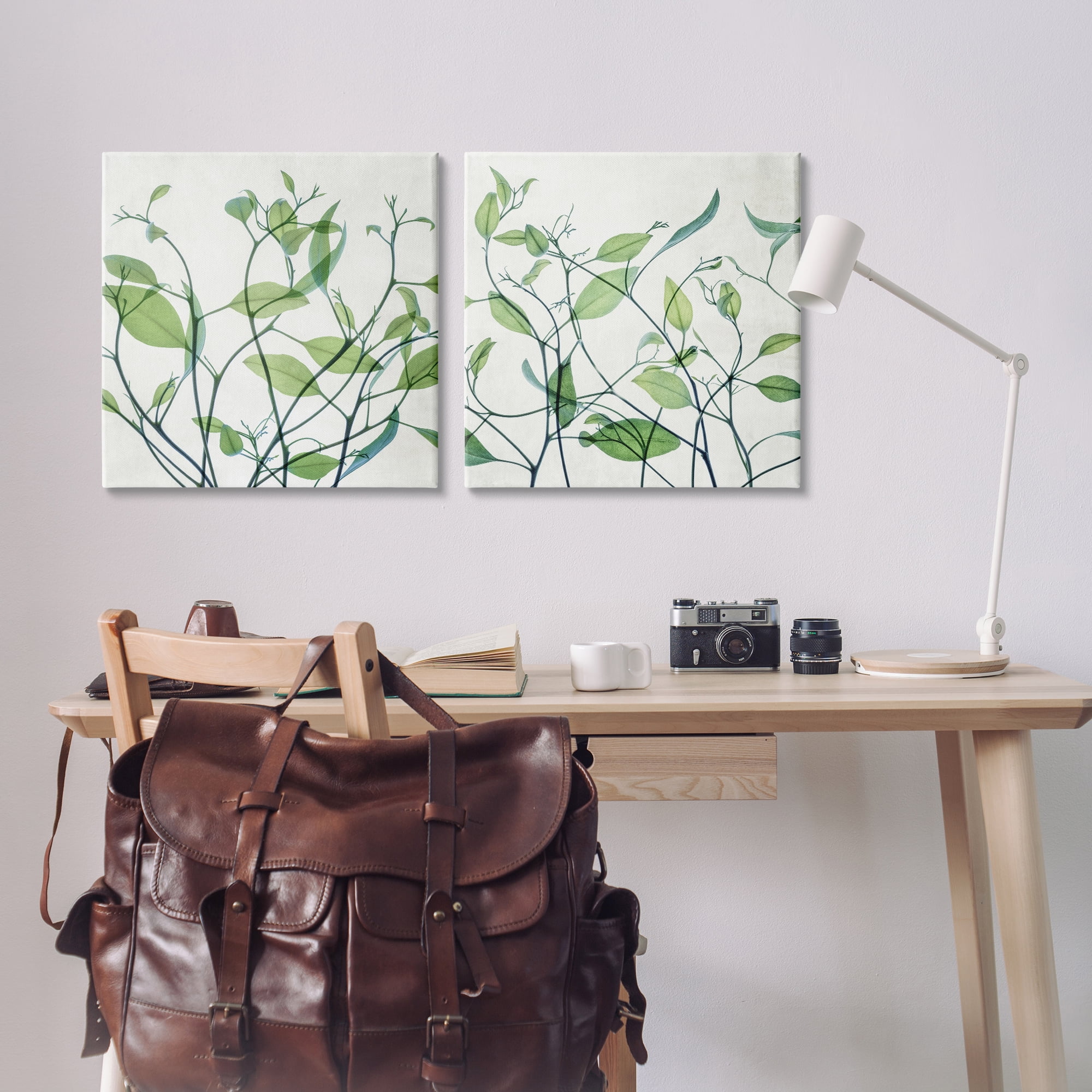 Stupell Industries Green Botanical Leaves Xray Plants & Flowers Painting Wrapped Canvas Art Print Wall Art, 24 x 24, Set of 2