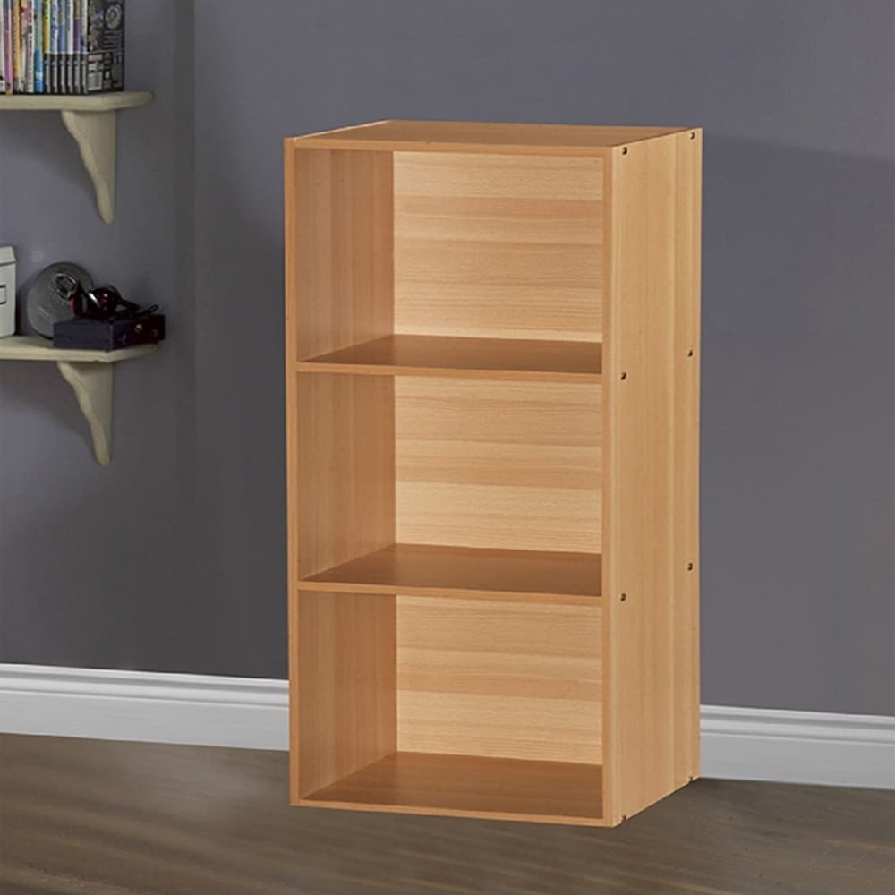 Hodedah 3 Shelf Home Organization Storage Bookcase Cabinets, Beech