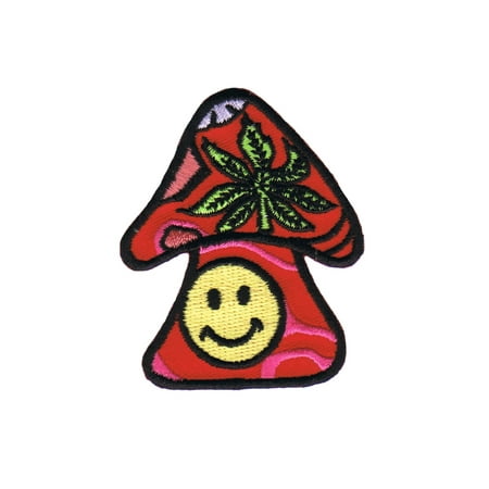 Mushroom Happy Face Pot Leaf Patch Smile Weed Embroidered Iron On Badge (Best Way To Store Your Weed)