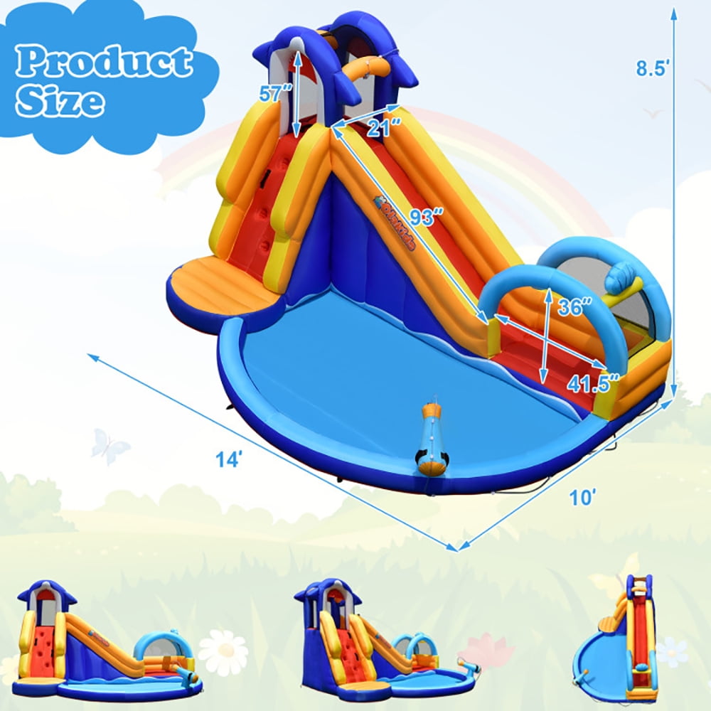 Aimee Lii Inflatable Bouncy House with Slide and Splash Pool without Blower, Kids Bounce House Water Slide